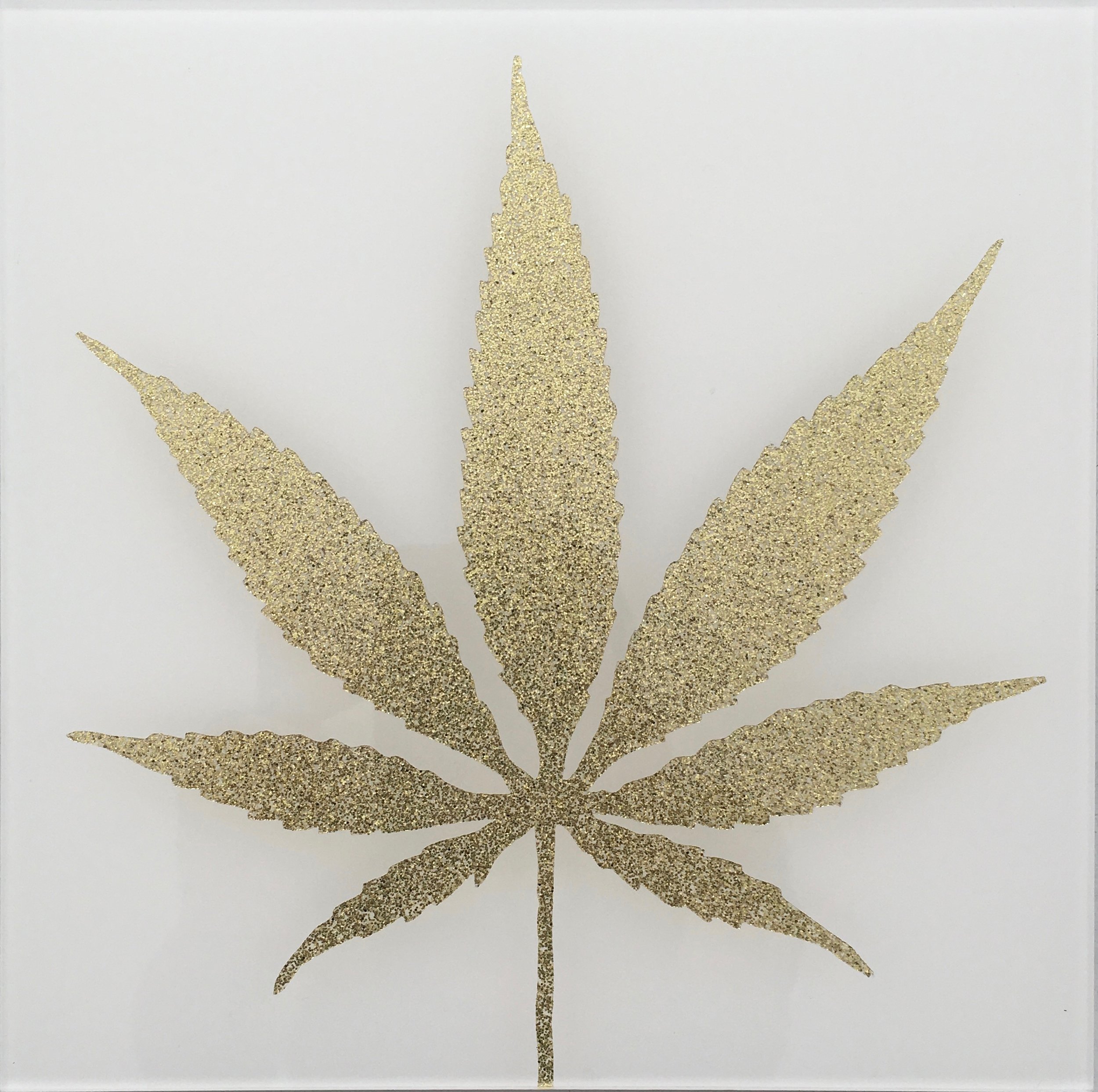 CANNABIS  white and gold glitter