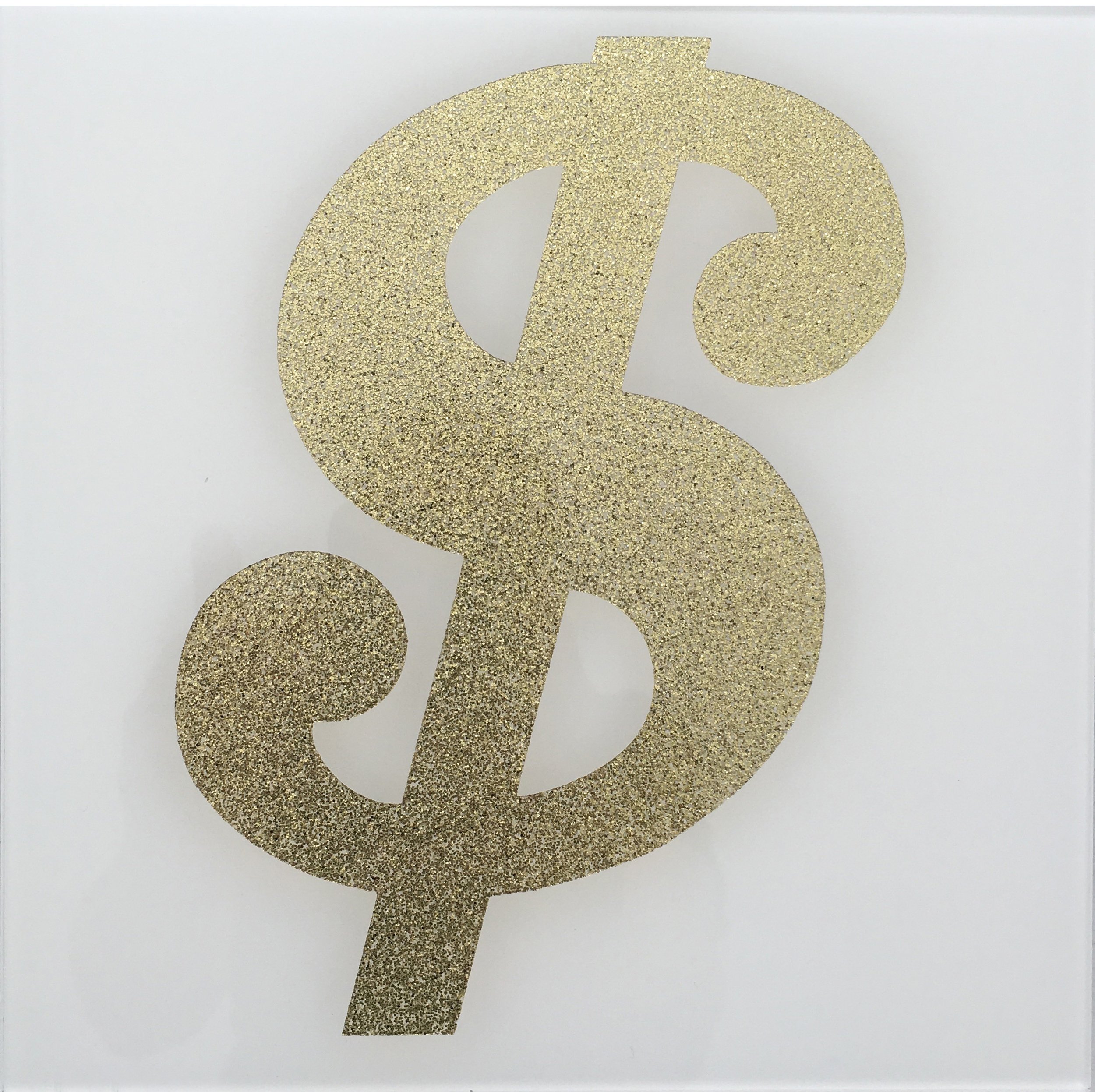 DOLLAR SIGN  white and gold glitter